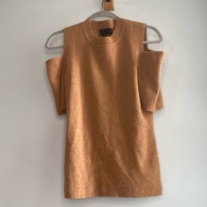 Intermix cashmere and wool cold shoulder cutouts sweater in tan/gold size m